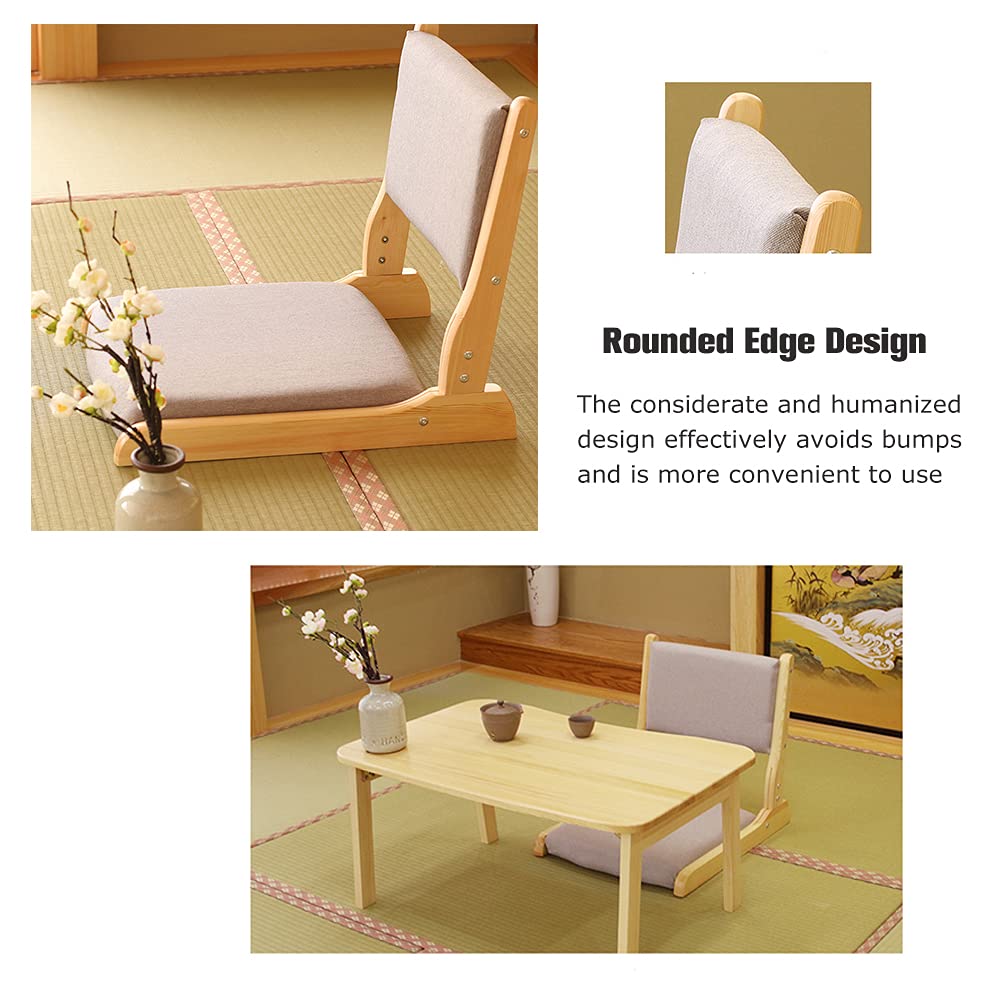 ZHEKUN Foldable Floor Chair with Back Support, Living Room Floor Seat, Portable Wood Legless TatamL Japanese Style Legless Chair, Lazy Sofa for Bay Window Meditation Reading, Balny Seat with Cushion