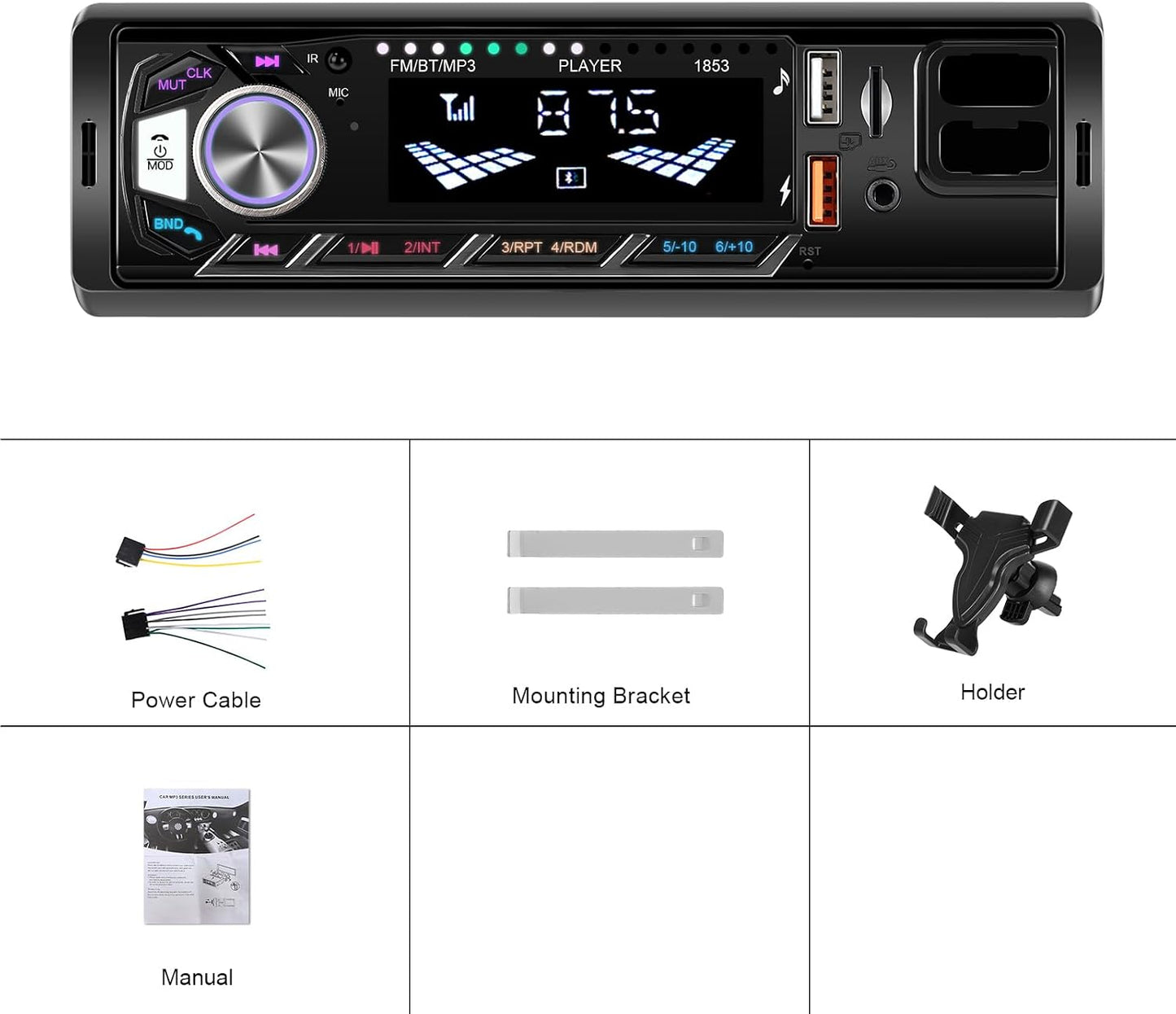 ePathChina MP3 Car Radio Stereo Receiver, Bluetooth Audio Single DIN Player, Support Handsfree, USB, TF, Aux-in, FM