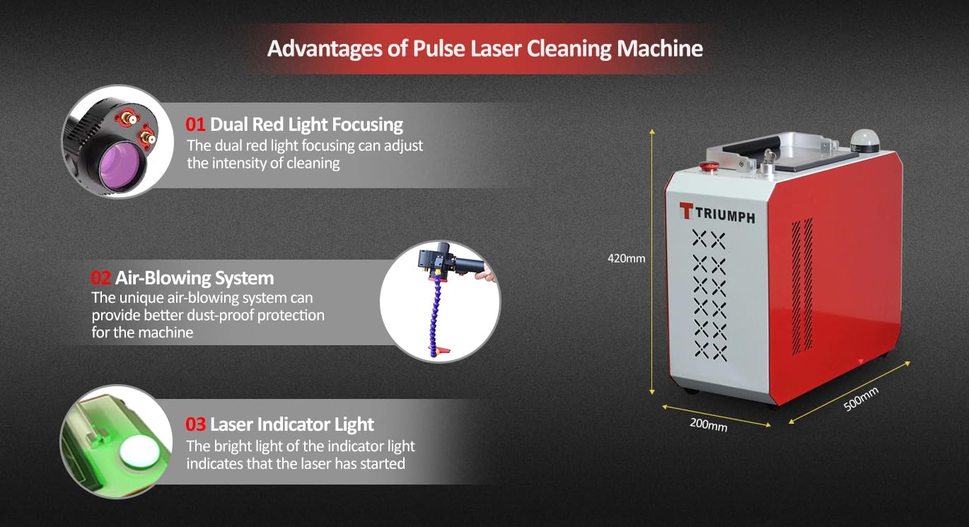 Triumph 300w Pulse Laser Rust Remover Laser Rust Removal Machine Pulse Hand-held Fiber Laser Cleaning Machine for Metals with Rust Paint Oil Dirt Stains Coating Remover Laser Cleaner Machine