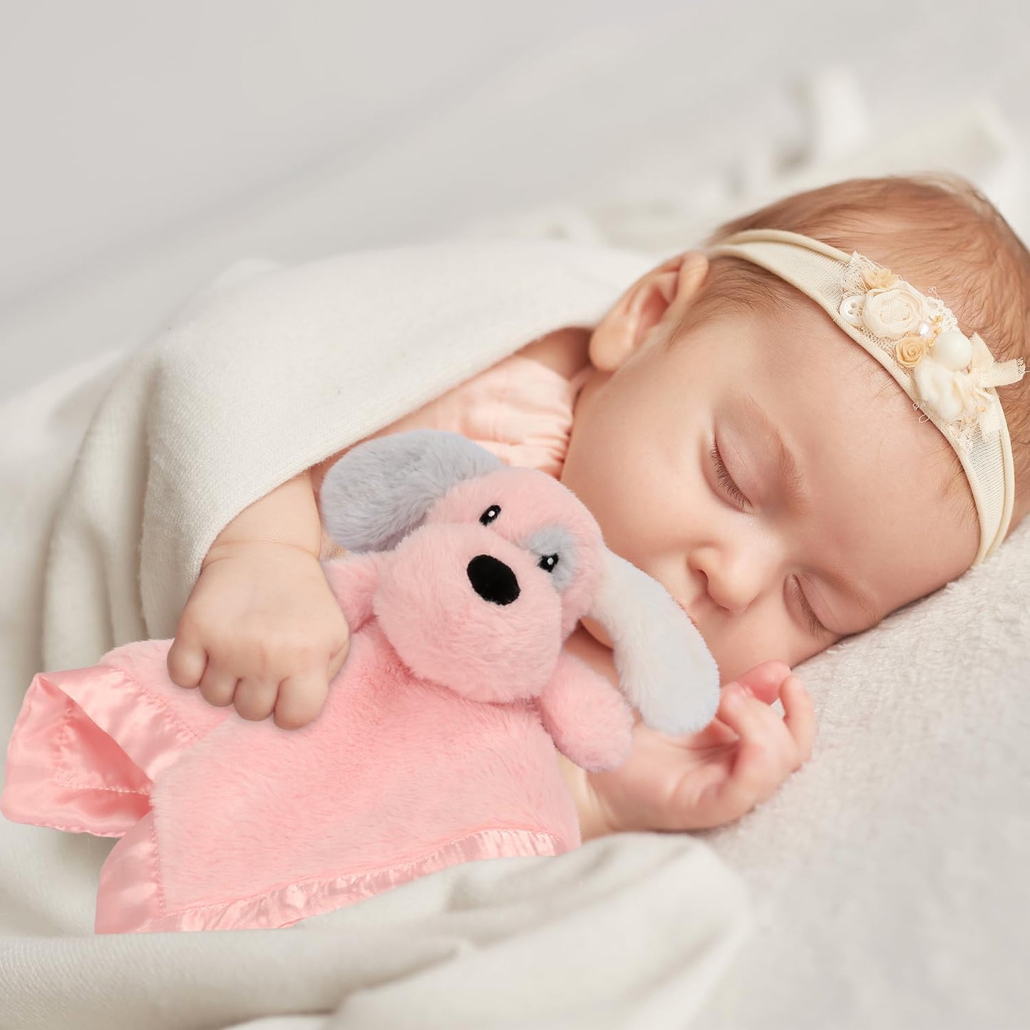Skiennix Puppy Baby Security Blanket - Soft Plush Lovey Toy with Satin Backing | Pink 16 Inch