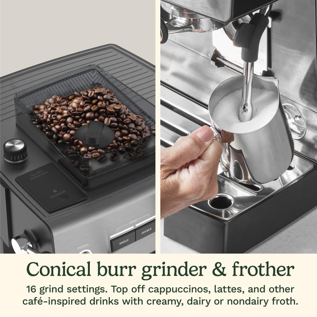 Cuisinart Espresso Bar Grind & Brew Espresso Machine, 16 Grind Settings from Fine to Coarse, Makes Hot or Cold Cafe-Quality Beverages at Home Including Cappuccino, Lattes and Cold Coffee, EM-640