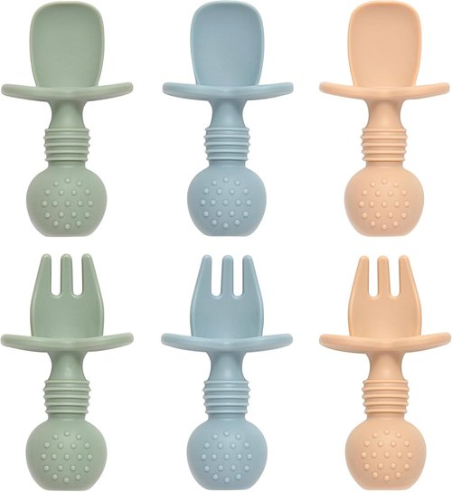 Eascrozn Baby Feeding Set - 6 Pack Silicone Spoons & Forks | BPA-Free Toddler Utensils for Self-Feeding