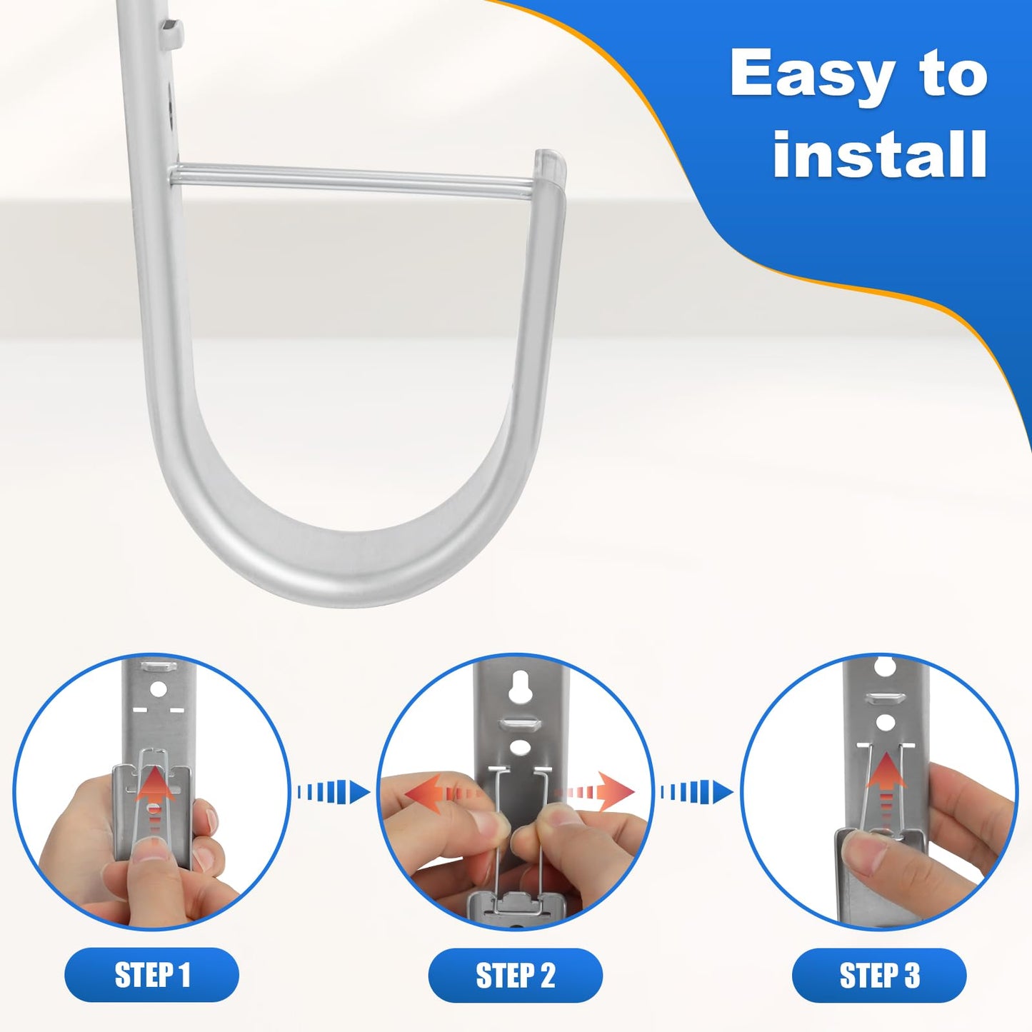 Podoy 2 Inch J Hooks for Cabling 100 Pack Cable Support Management Hook with Retainer Clips, Rust-Resistant Wall/Ceiling-Mount J Hooks for Hanging Data Center, Conduit & Network (Indoor/Outdoor)