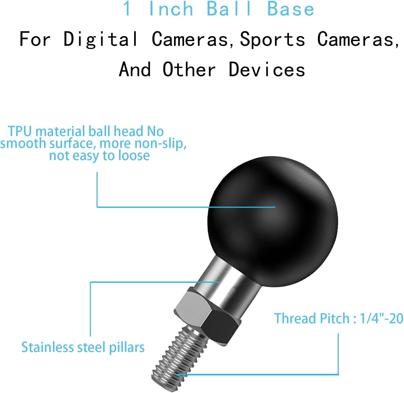 YIMINGYINUO 1 inch 1/4"-20 1) Ball Adapter with Threaded Post Compatible with RAM Mounts B Size Double Socket Arms