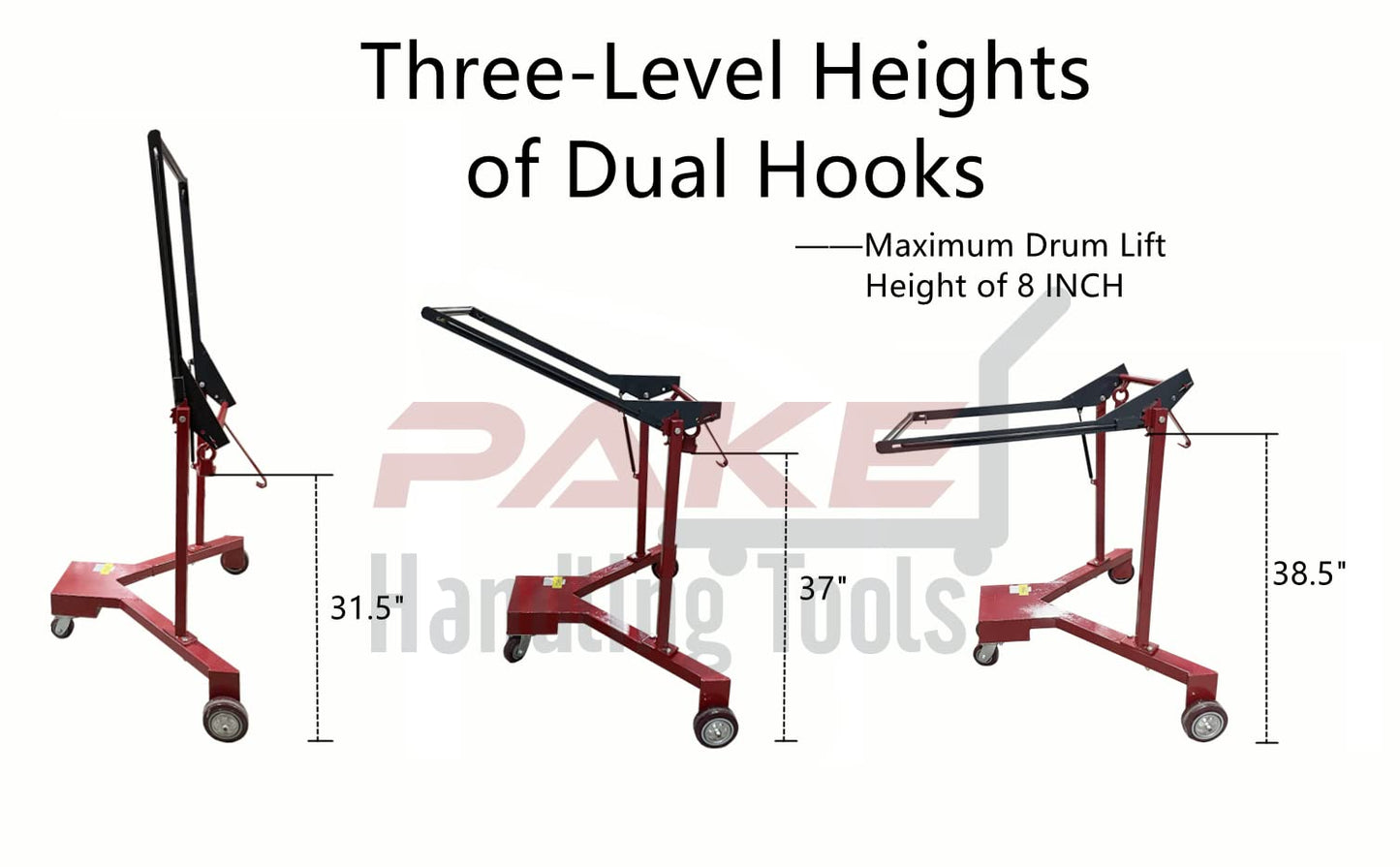 Pake Handling Tools - Drum Lifter/Palletizer, 800 lbs Capacity, for Rimmed 55 Gallon Drums