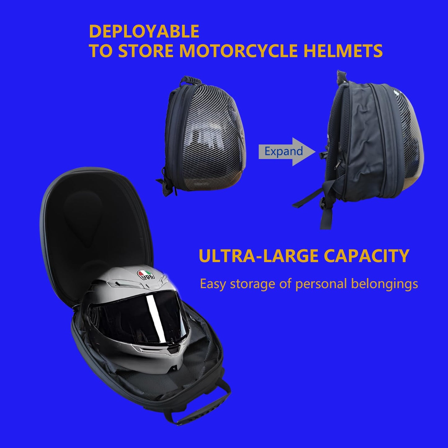 XMYIQI LED Motorcycle Backpack with Helmet Compartment | APP Controlled Display Bag | Waterproof Hard Shell | 30% Expandable | for Riders Construction Workers Commuters |Battery not included