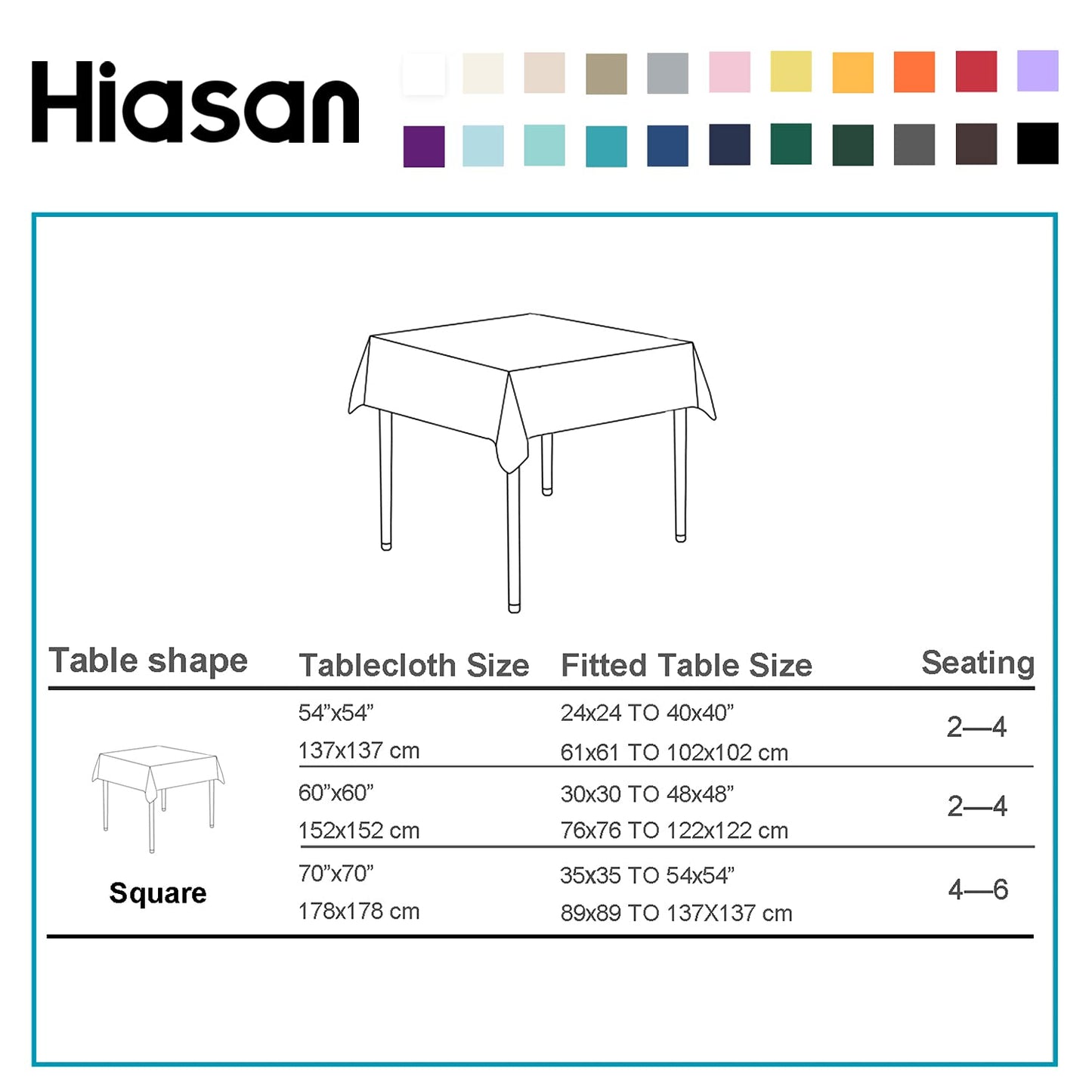 Hiasan Black Tablecloth Square, 54 x 54 inch - Waterproof, Wrinkle Resistant, Washable Polyester Fabric Table Cloth for Card Tables