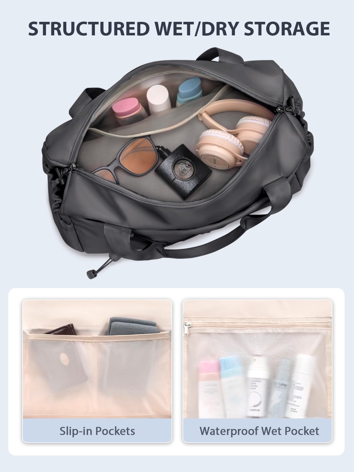 Small Gym Bag for Women with Yoga Mat Holder and Wet Compartment, Mini Gym Duffle Bag Yoga Bag with Water Bottle Pocket for Workout Travel, Dark Gray