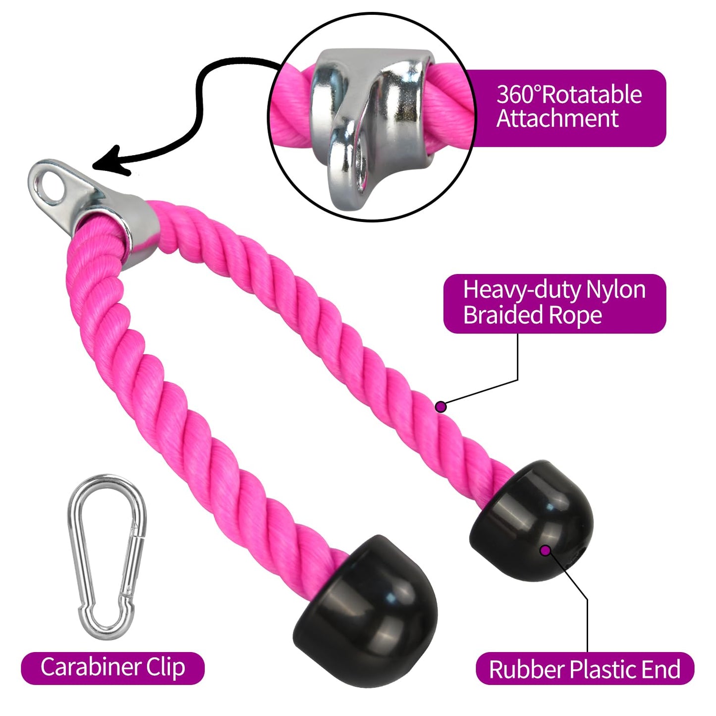 DkOvn Tricep Rope, 27 Inches Cable Machine Attachment, Pull Down Attachments with Carabiner, for Gym Home Workout Exercise