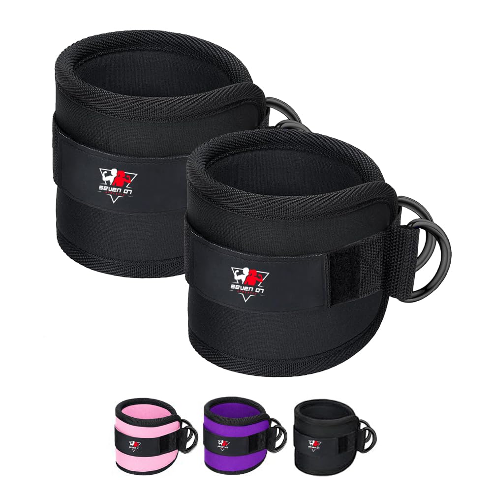 Ankle Strap for Cable Machine, Adjustable Neoprene Padded Ankle Cuffs for Glute Workouts, Kickbacks & Hip Abductors, Cable Attachment for Home Gym Fitness Equipment, Women & Men 2Pcs (Black)