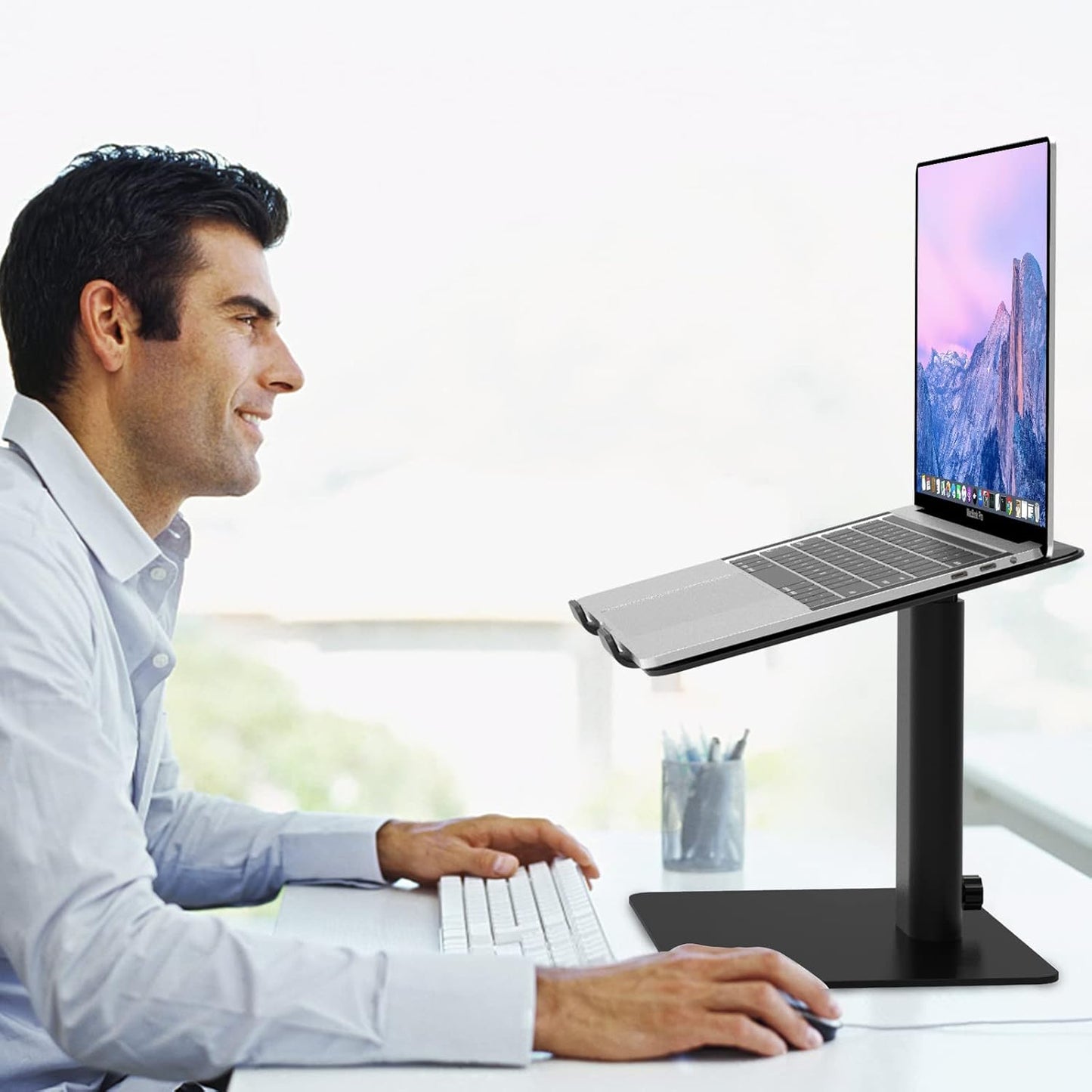 BESIGN LSX6 10-14" Computer Holder Stand, Ergonomic Adjustable Notebook Riser for Standing Work, Compatible with Air