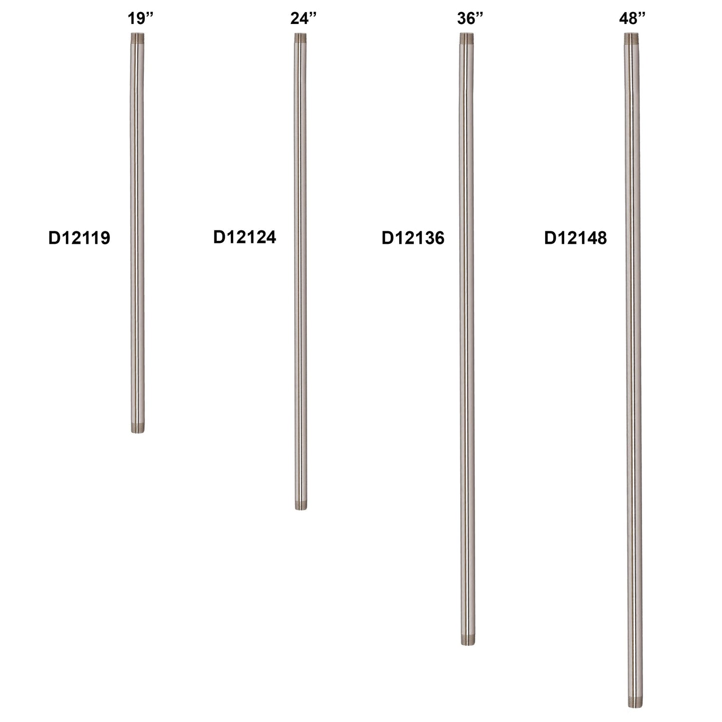 Westbrass D12136-25-05 ½” x 36" IPS Brass Pipe Nipple, Polished Nickel (25-Pack)