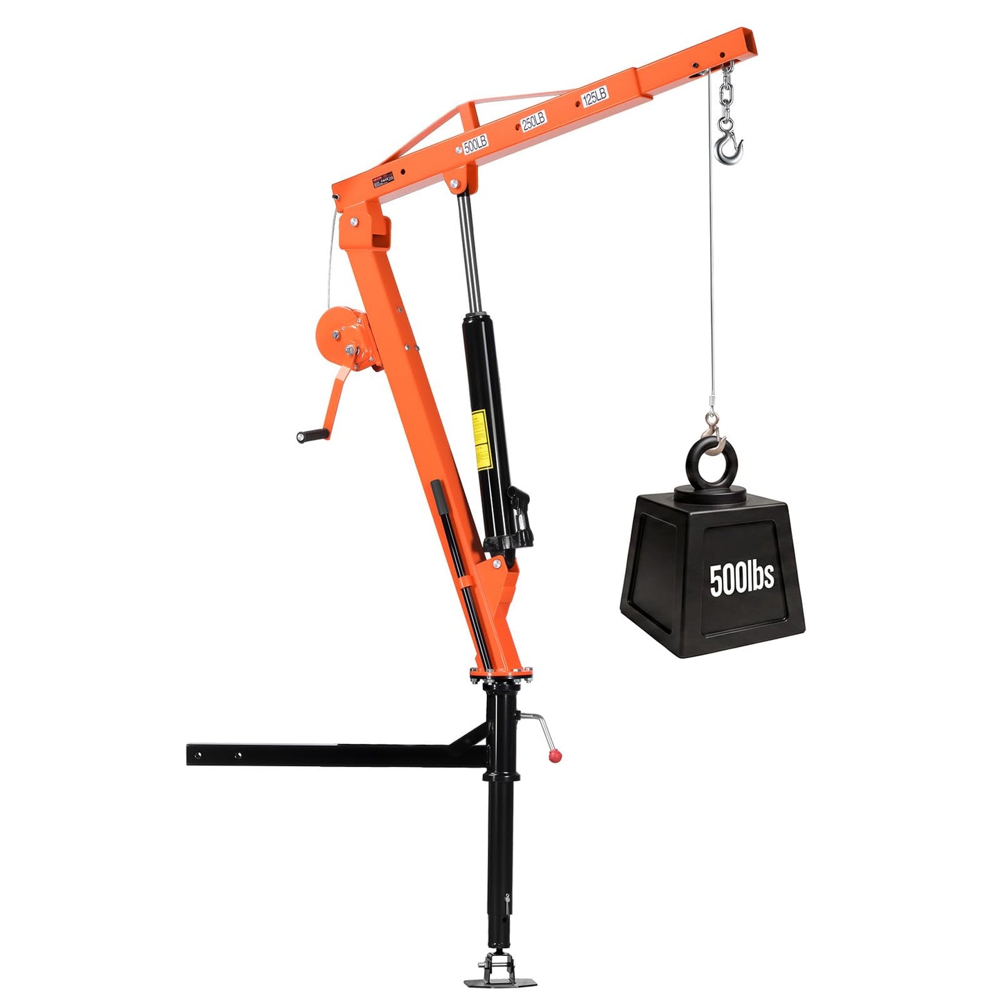 VEVOR Truck Crane, 500 lbs Pickup Hitch Crane Trailer Hitch Mounted with Manual Winch & Hydraulic Jack, 360° Rotating Telescopic Boom, Foldable Truck Bed Jib Hoist for Machine Lumber Equipment Lifting