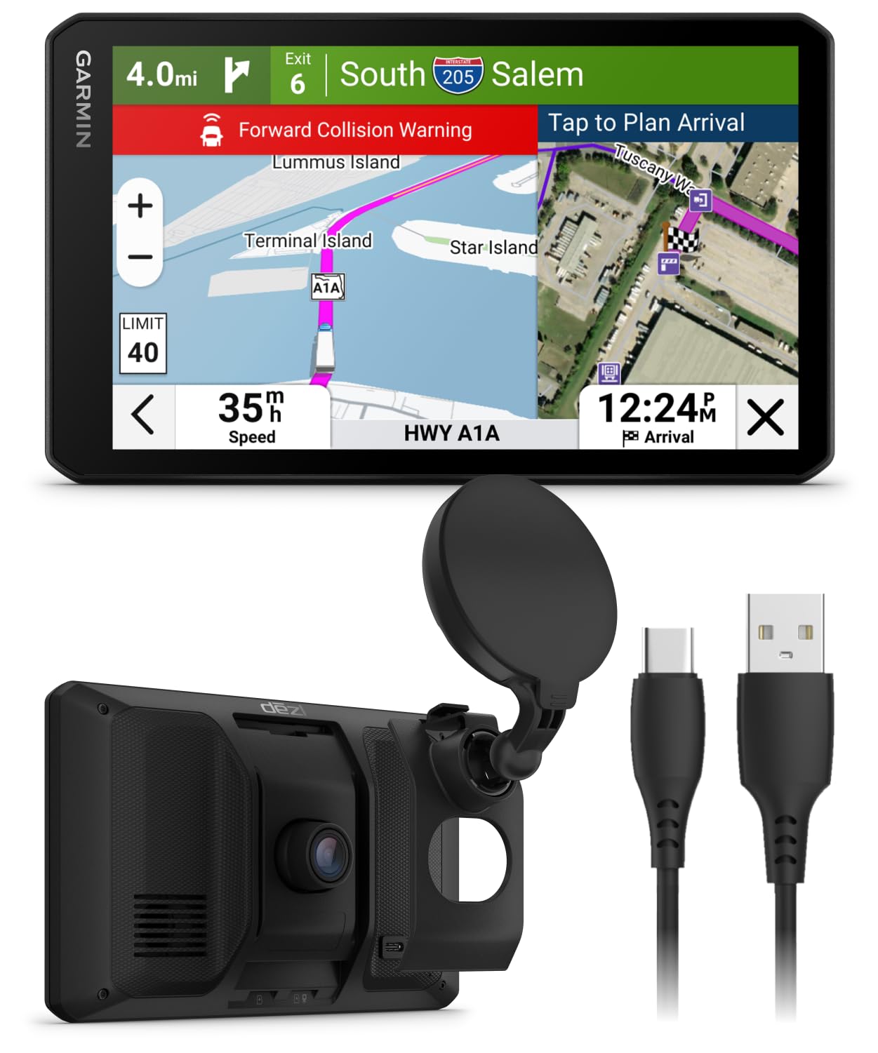 Garmin dezICam OTR725, NA MT-S, GPS Truck Navigator and Wearable4U PowerBank Bundle