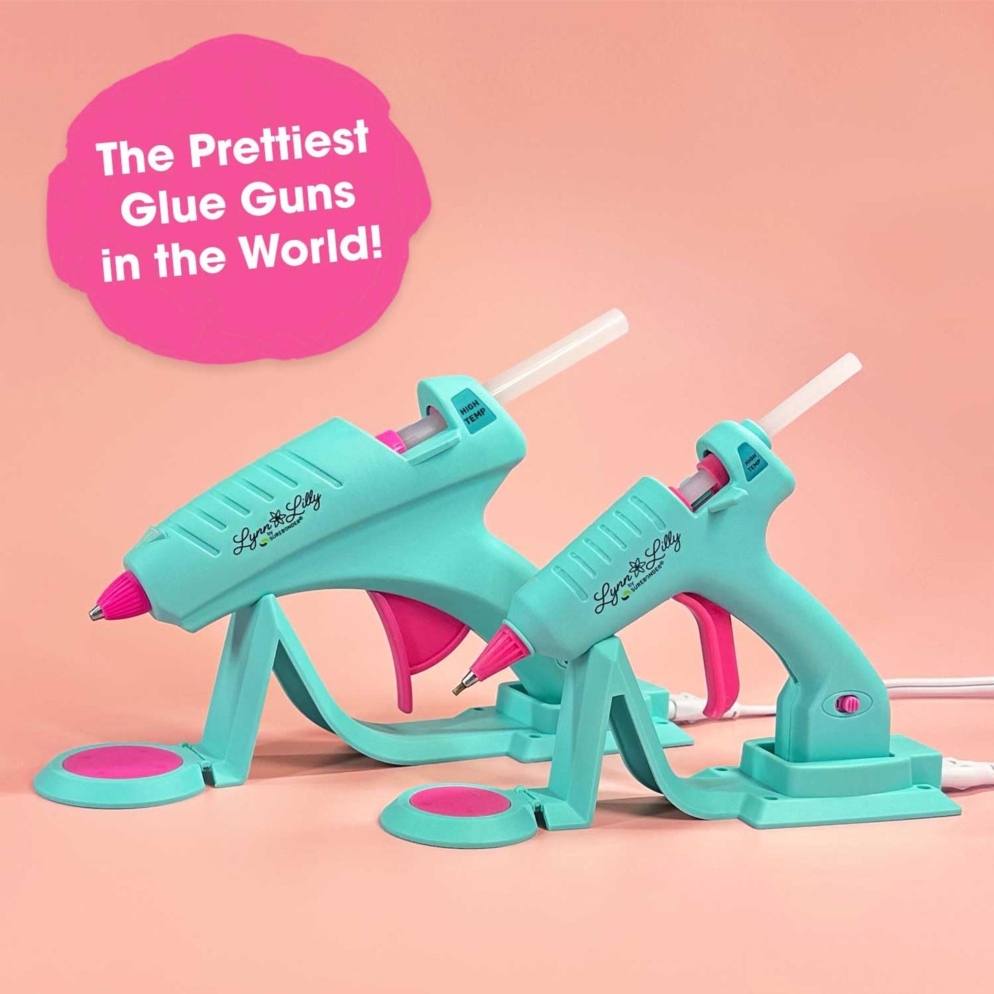 Surebonder Lynn Lilly Edition Detail Tip Mini-Size and Full-Size Cordless/Corded Hot Glue Guns with Fabric and All Purpose Hot Glue Sticks and 19" x 19" Pink Silicon Non-Stick Glue Pad Included