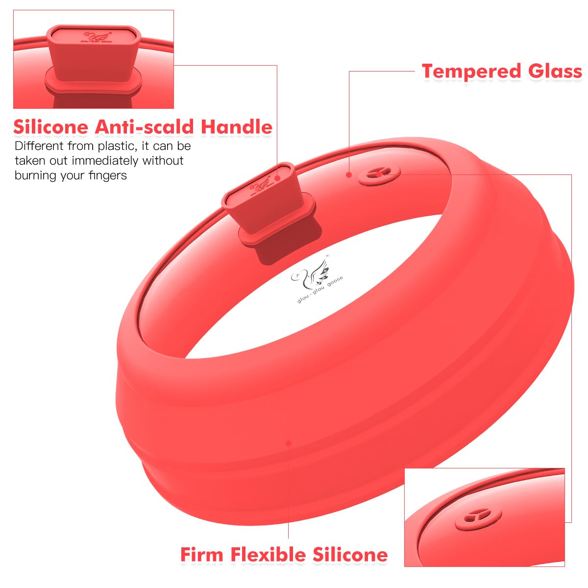 Microwave Splatter Cover Glass Splatter Guard Lid with Collapsible Silicone for Small Bowls Food Plate Cover 9 inch Red