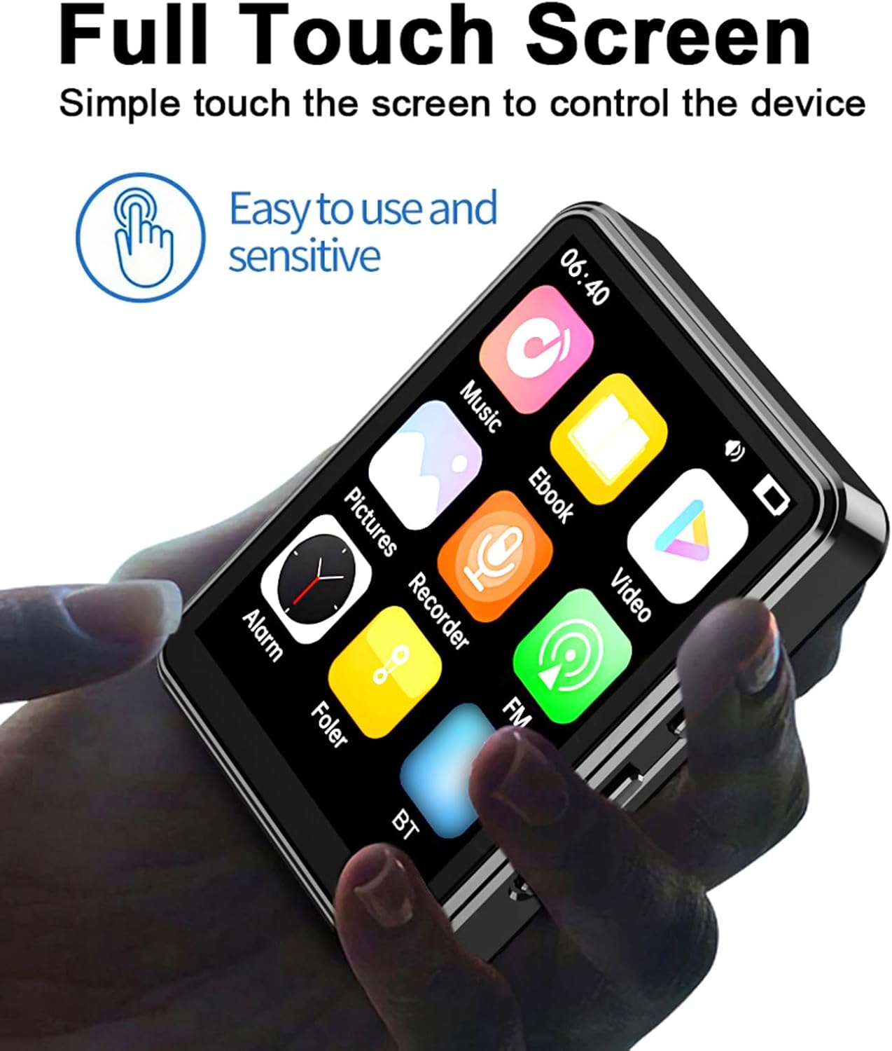 Docooler MP3 MP4 2.4 Inch MP3 Player with Speaker Full Touch Screen BT with Built in Speaker and TF Card Expansion