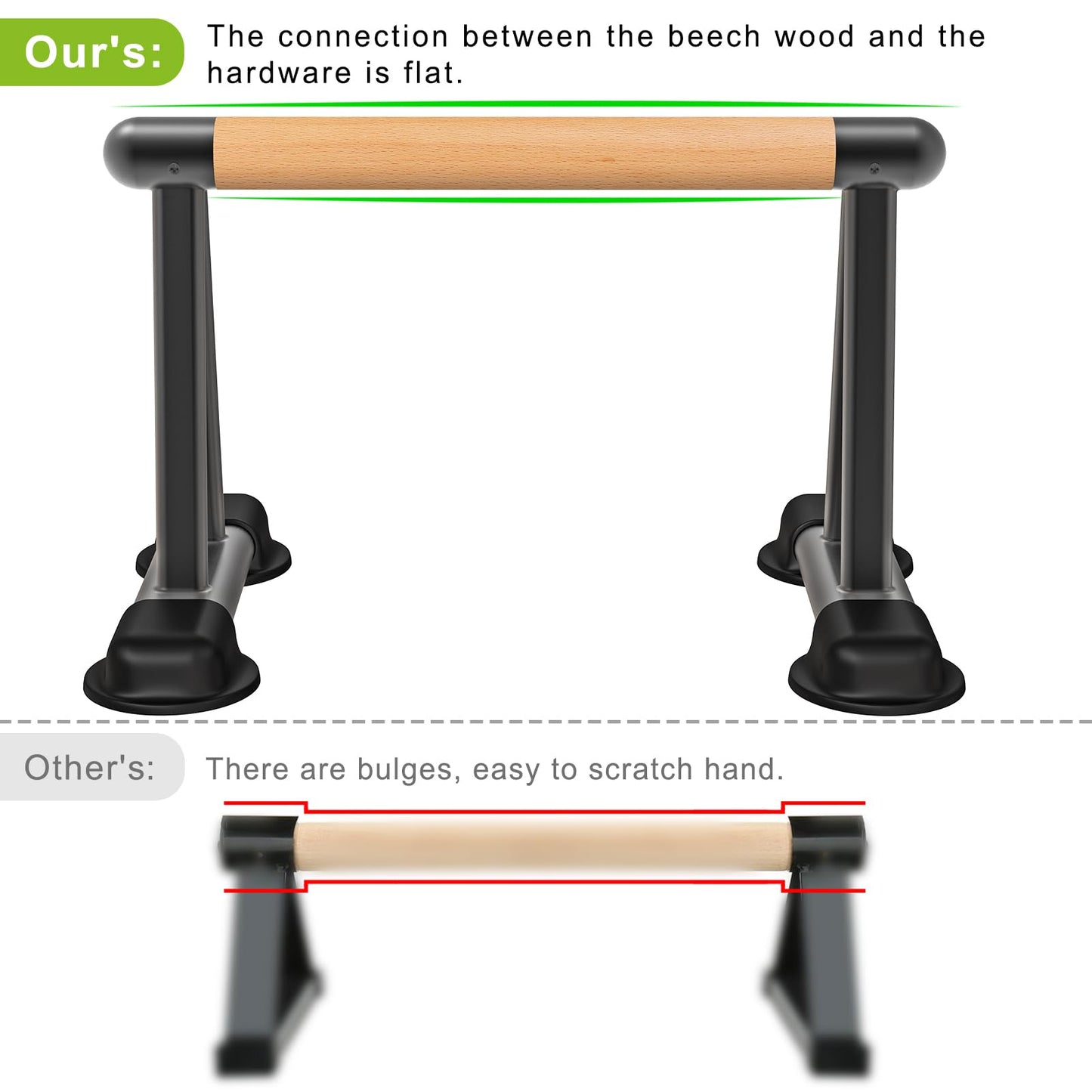 Dolibest Push Up Bar, 12'' High Parallettes Bars with Wooden Handles, Stable and Comfortable Calisthenics Equipment, Suitable for Handstand, L-Sit, Dip Bar, Strength Training for Indoor Outdoor