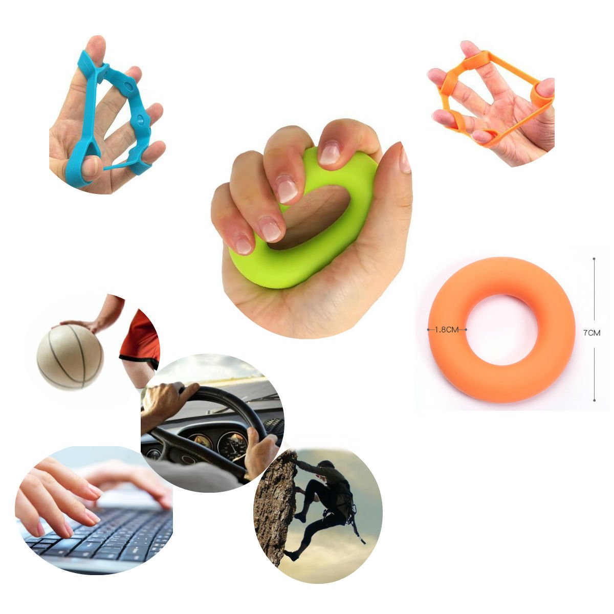 AKOAK Hand Grip Strengthener,Hand Grip Trainer Rings, Finger Stretcher Resistance Bands for Strength Trainer or Physical Therapy Recovery Training (Blue)