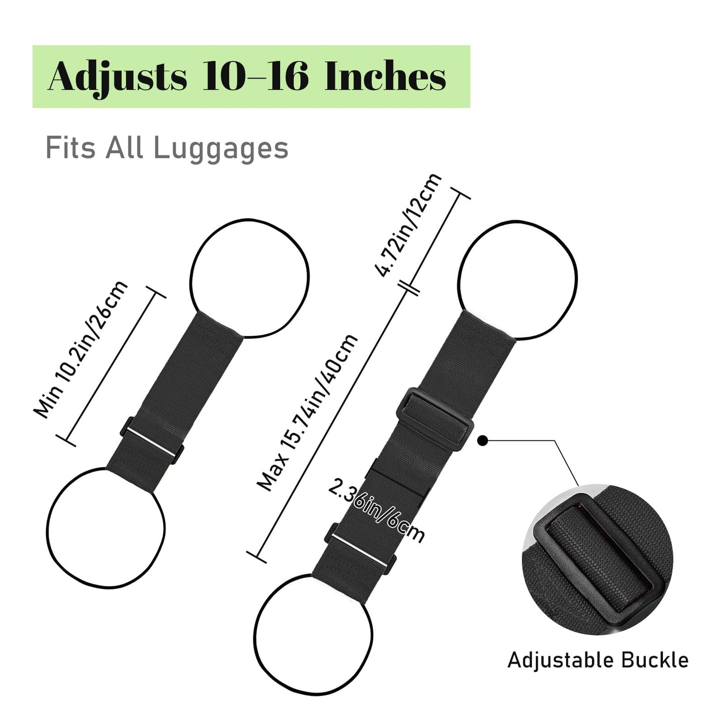 Multi Use Strong Adjustable Luggage Connector Straps for Suitcases,2 Pack Flexible Luggage Accessories Elastic Fastening Bag Strap (Black)