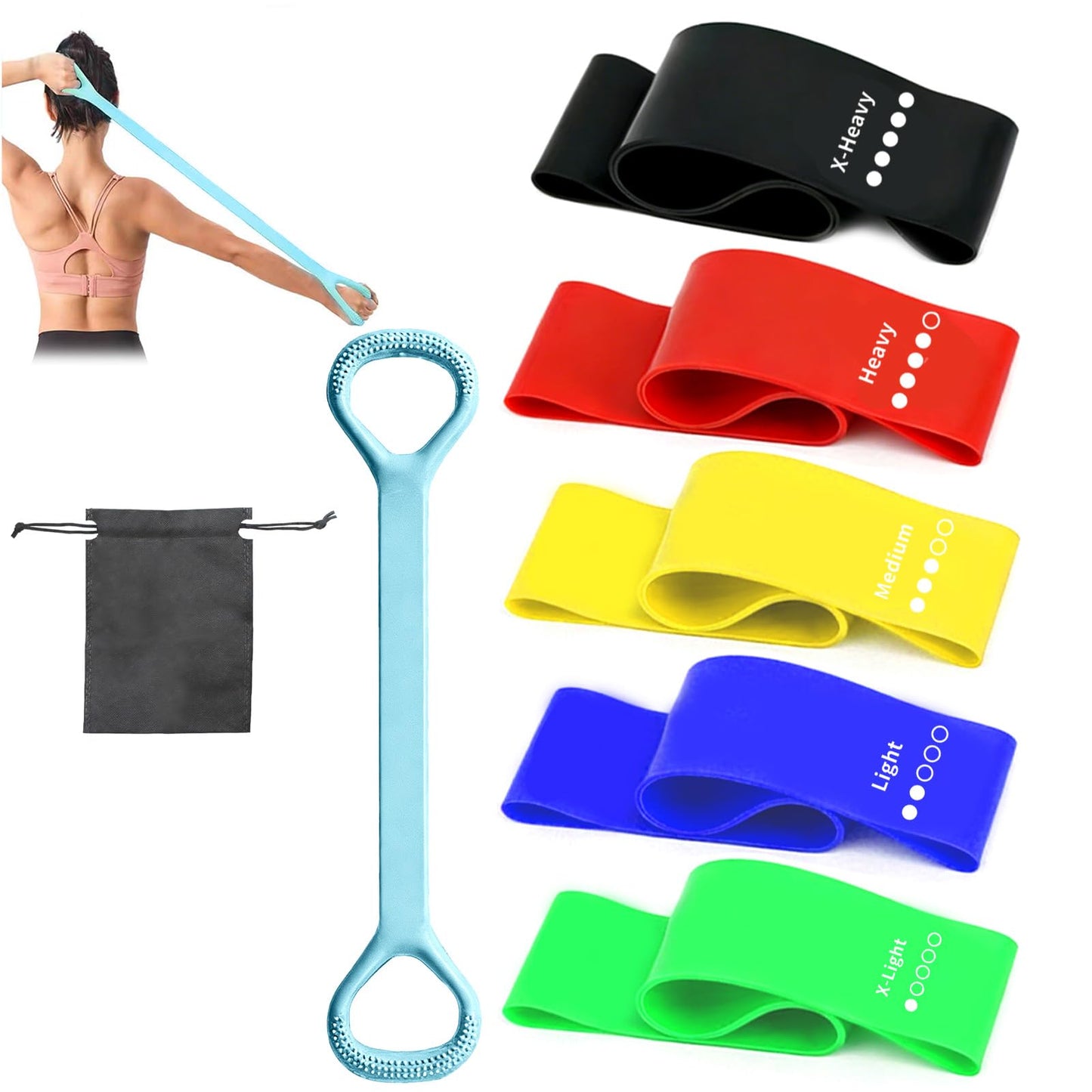 Resistance Bands for Working Out, 5 Pack Resistance Bands & 1 Pcs Elastic Pilates Flexband for Physical Therapy, Stretch Exercise Loop Bands for Yoga, Booty & Legs Strength Training
