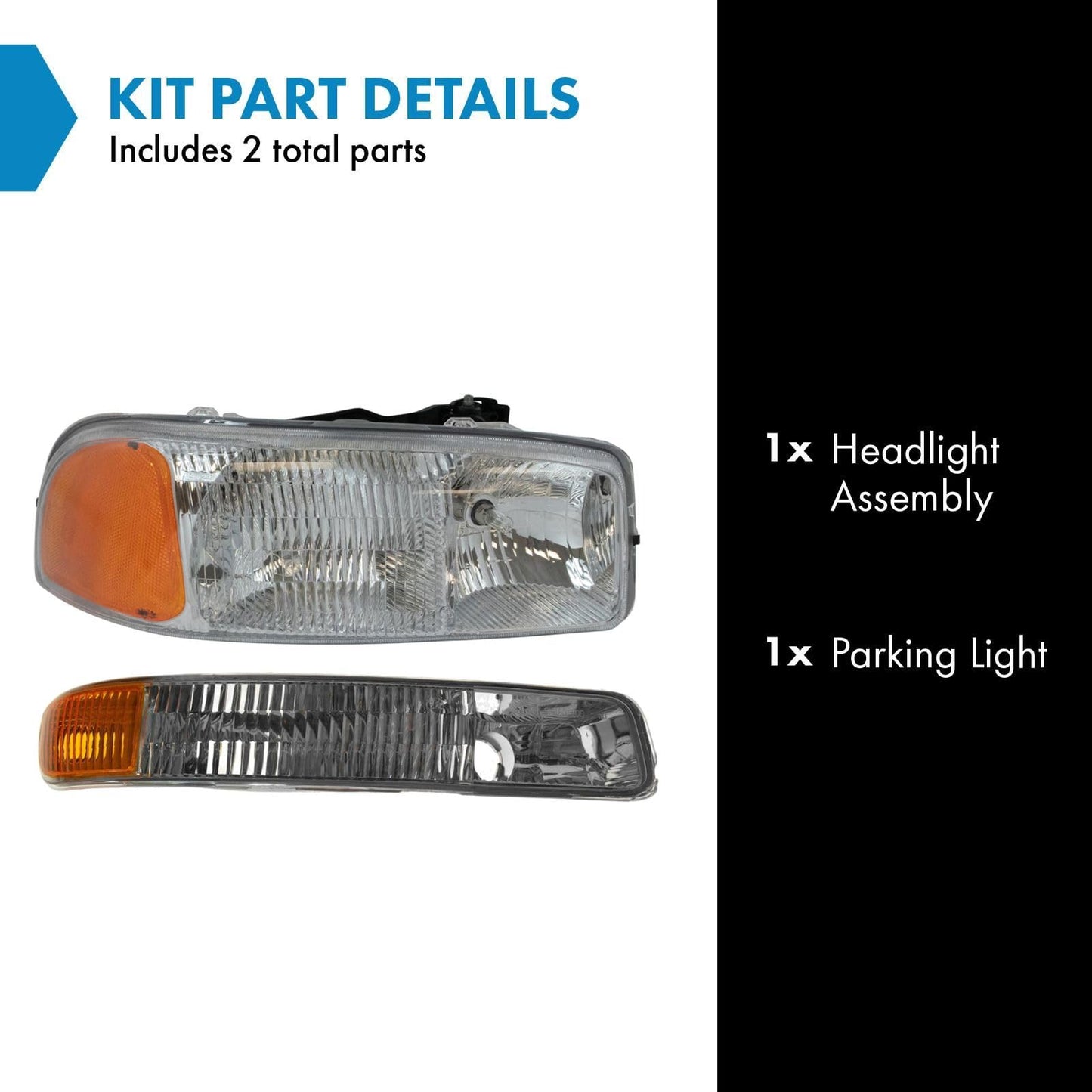 TRQ Right Lighting Kit Compatible with GMC GM2503188 GM2521174, Amber, Model LKA55877