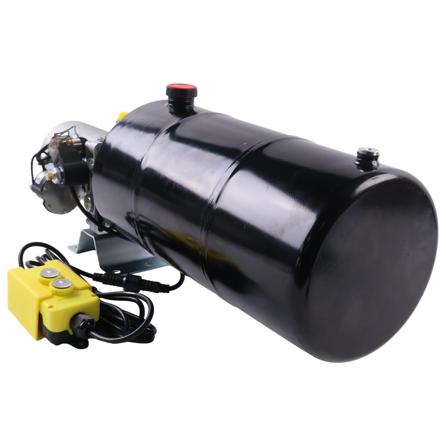 Solarhome 12V DC Single Acting Hydraulic Power Unit 1.6KW 2600PSI 1.1GPM Steel Tank 12 Quart(3 Gal) with Remote Control 8Ft Long Flange with 4 Holes Through SAE 8 Ports