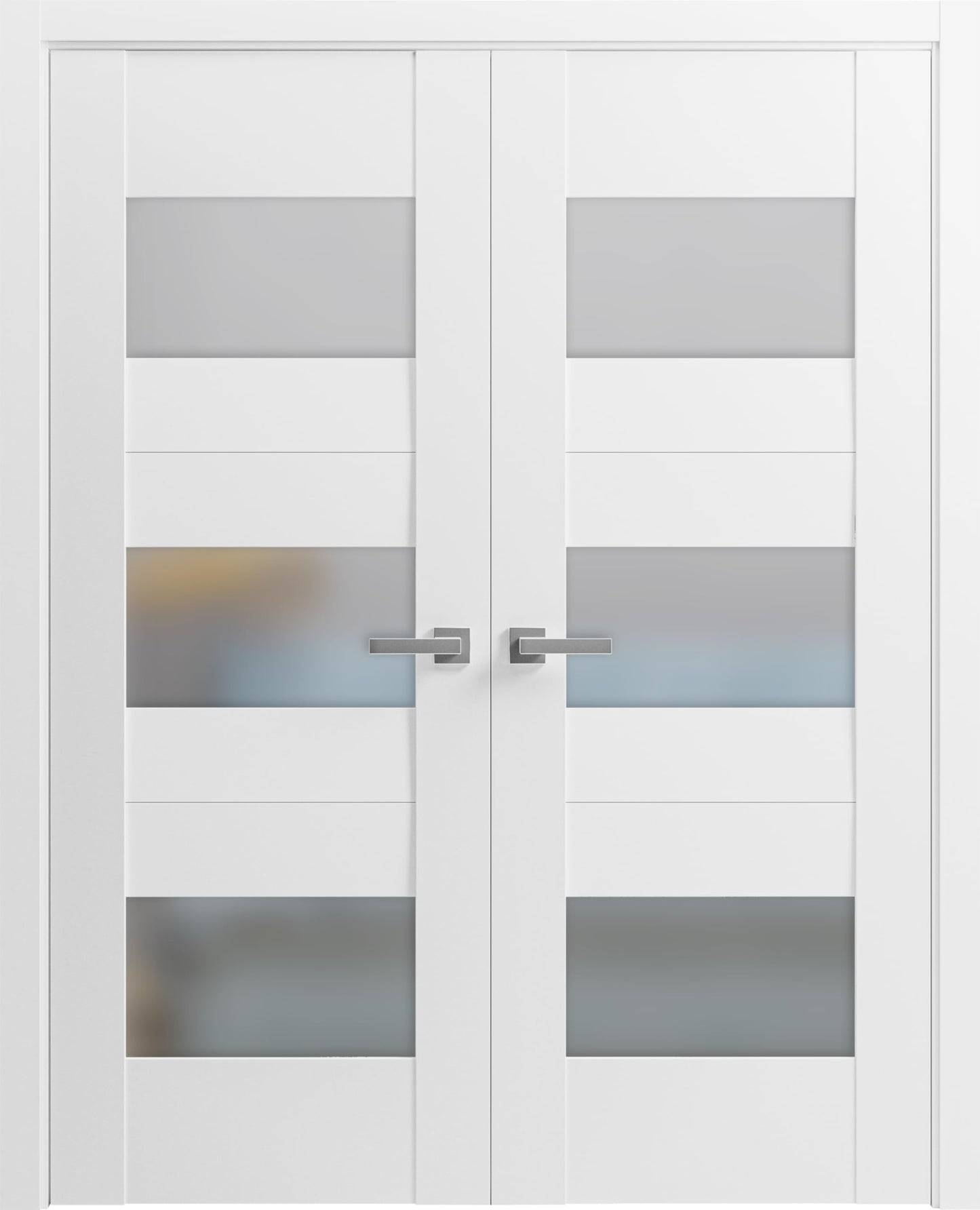 VDOMDOORS Sete 6003 | Double Swing Interior French Doors with Glass with Frosted Glass, MDF, Hardware Included, 56x96, White, Modern