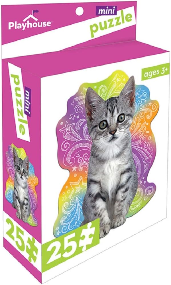 Playhouse | 25-Piece Die-Cut Mini Puzzle for Kids - Fun Tabby Kitten Design