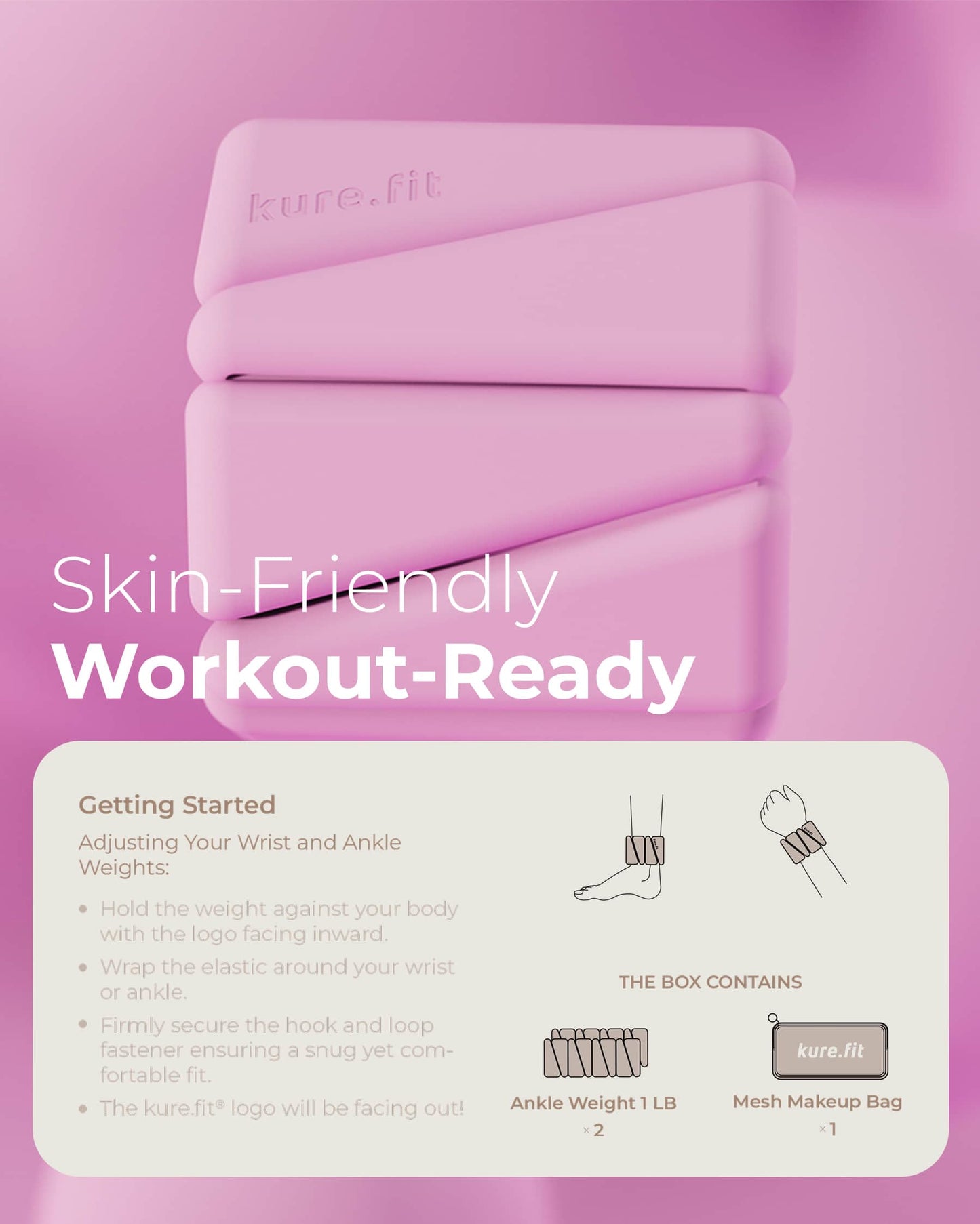 kure.fit Pilates Weight | Wrist & Ankle Weights for Women | Weighted Bangles | 1LB Set of 2
