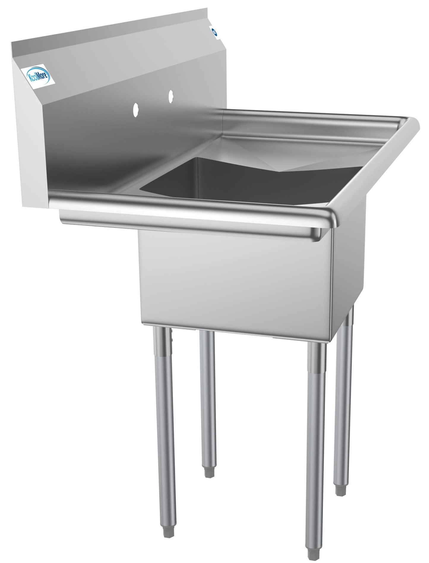 KoolMore 1 Compartment Stainless Steel NSF Commercial Kitchen Prep & Utility Sink with 2 Drainboards - Bowl Size 14" x 16" x 11", Silver