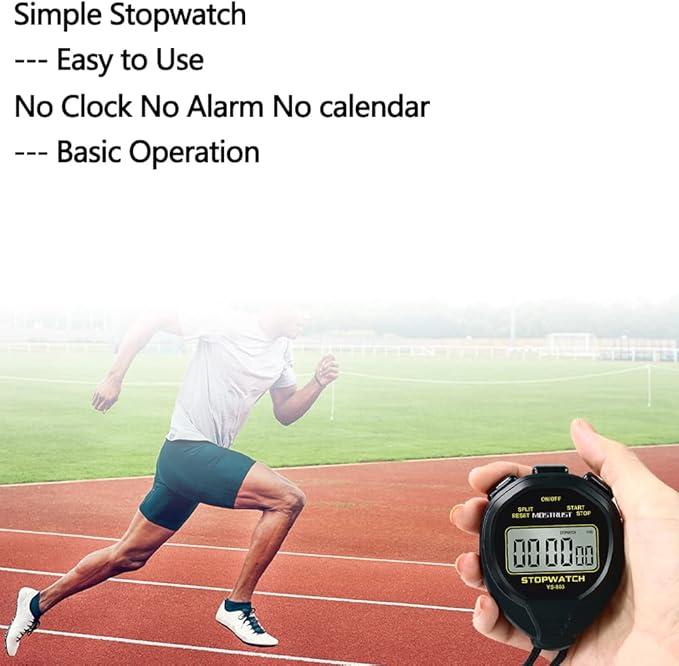Digital Simple Stopwatch, 1/30 Lap Basic Stopwatch, No Bells, No Clock, No Alarm, Silent, Child Friendly, ON/Off for Swimming Coaches Kids