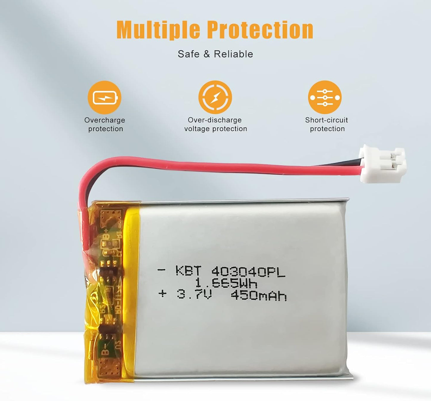KBT KEEP BETTER TECH 3.7V 450mAh 403040 2.0 2Pack KBT Li-Polymer Battery: Rechargeable Li-ion Batteries Replacement