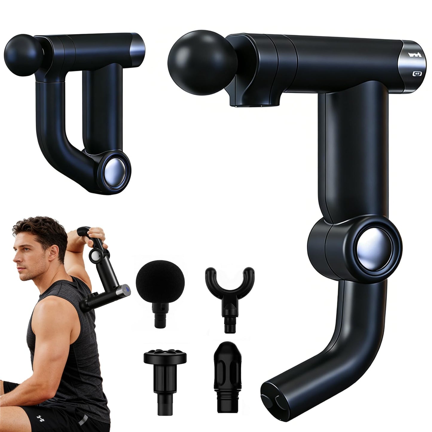 HISBO Foldable Massage Gun with Upgraded Extension Handle, 32 Speeds Massage Gun Deep Tissue - Back Massager for Pain Relief Deep Tissue, Muscles/Neck/Shoulders/Waist/Legs Massager