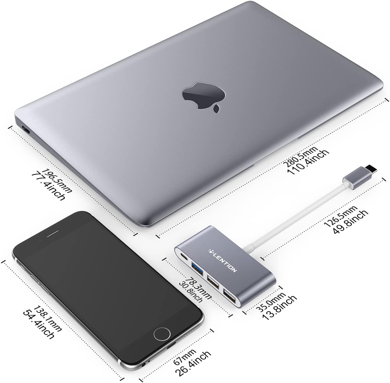 LENTION 4-in-1 3.0, 2.0 2025-2016 (M1-M5), 17-15 (C13, USB-C Hub with Type C, USB USB for MacBook Pro iPhone New Mac