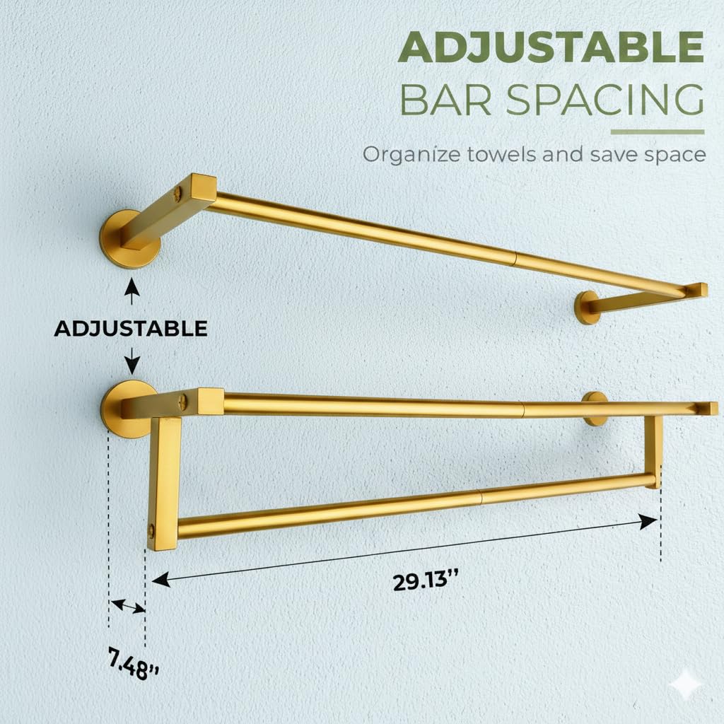Gold towel rack | 4 in 1 Multifuntional, Horizontal & Vertical towel holder for bathroom wall & Double towel rod & Toilet Paper Holder | towel storage Rustproof | shower towel holder | wall towel rack