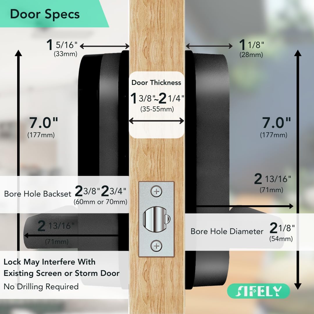 Fingerprint Smart Door Lock with Handle & Keypad – Built-in WiFi Remote Access, Keyless Entry for Front Door, Home & Airbnb, App Control, Compatible with Alexa & Google, Easy DIY Install