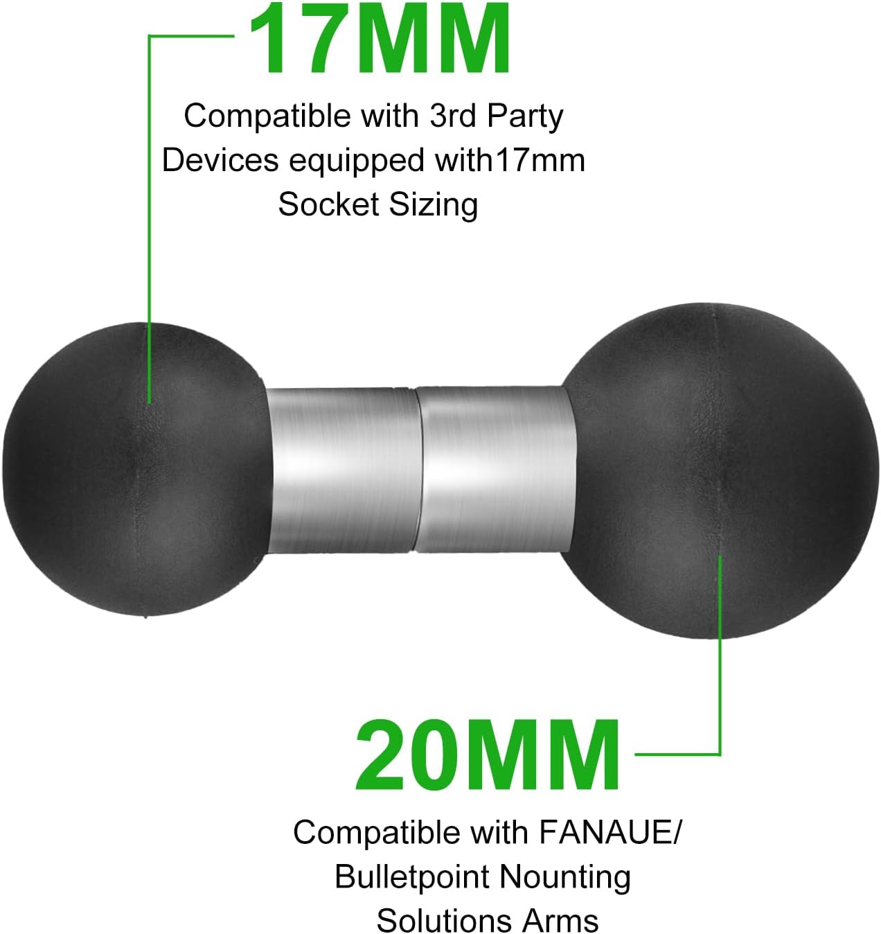 FANAUE 20mm 17mm Aluminum Extension Connector - Heavy-Duty to Adapter with Locking Nut | Ball Mount Extension