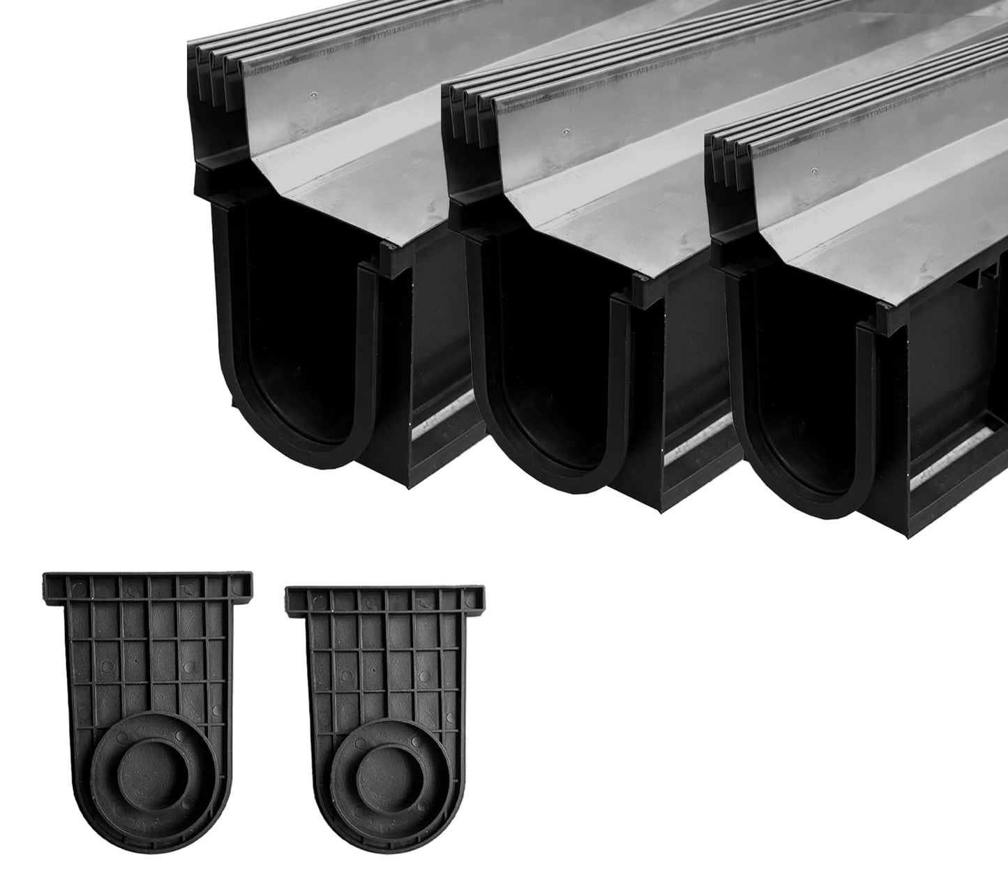Natotela Slot Channel Drain with 304 Stainless Steel Grate-39.4Lx6.3Wx10.9H in. Deep Profile Trench Drain System for Landscaping,3 Pack Total Length 118.2in,A15 Hidden Drain Channel