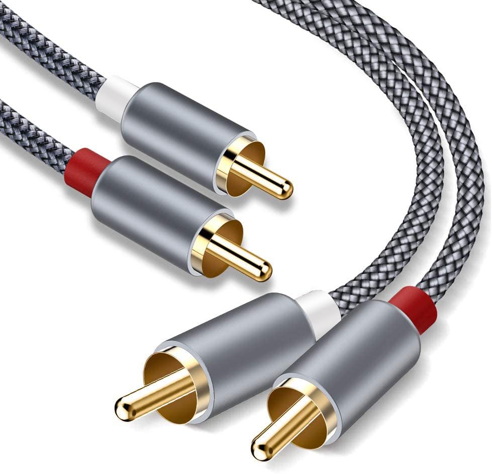 4FT 2RCA 2RCA Goalfish RCA Cable, RCA Audio Cable [Shielded, Nylon Braided] Stereo to Male to Male Cord for Speaker