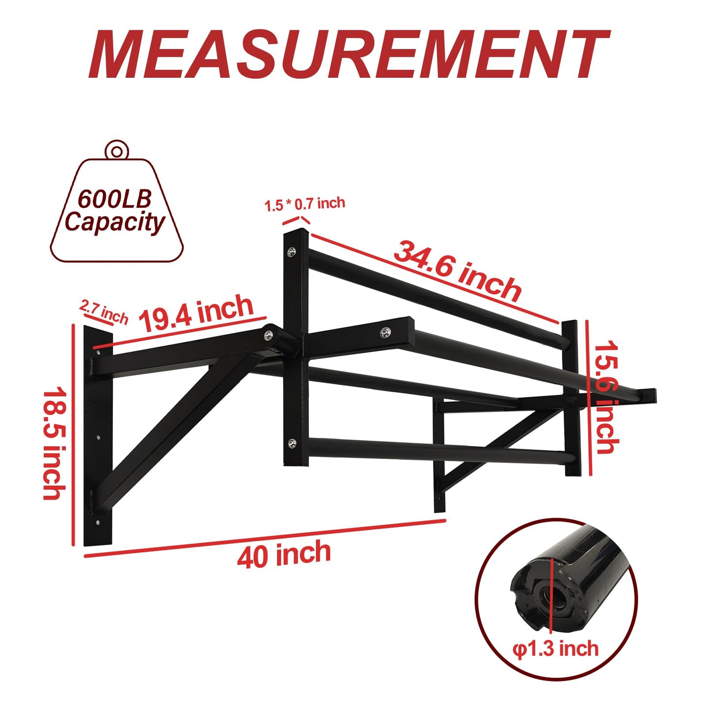 BESTHLS Wall Mounted Advanced Pull Up Bar, Heavy Duty Wall Mount Pull-up Chin Up Bar Multifunctional Home Gym Workout Indoor Exercise Equipment Support to 440 Lbs