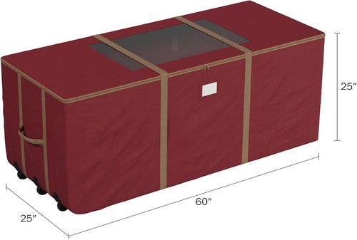 Elf Stor Christmas Tree Storage Tote with Wheels - Rolling Holiday Container for 9-Foot Faux Trees & Decor | Red