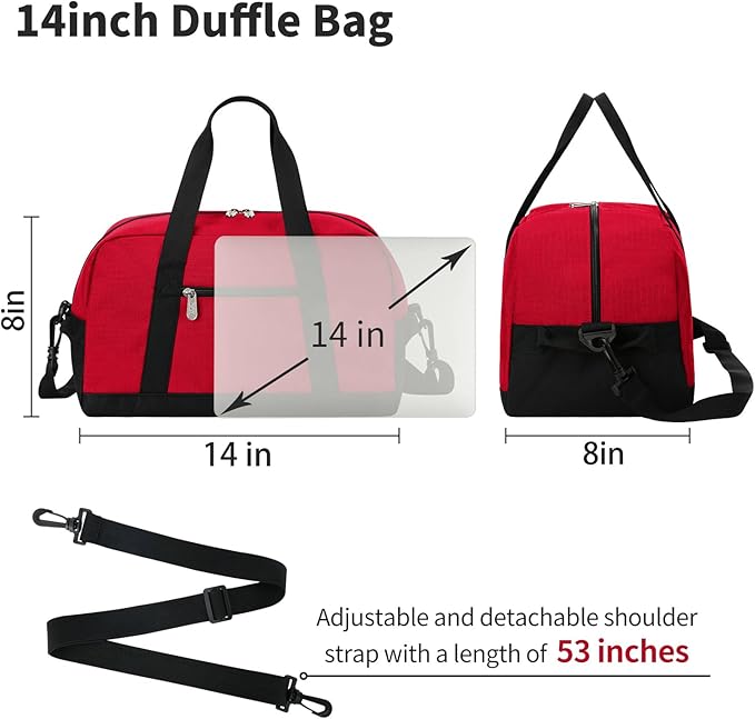 Small Gym Bag 14 inch lightweight Carry On Mini Duffel Bag for Travel Sport - Red