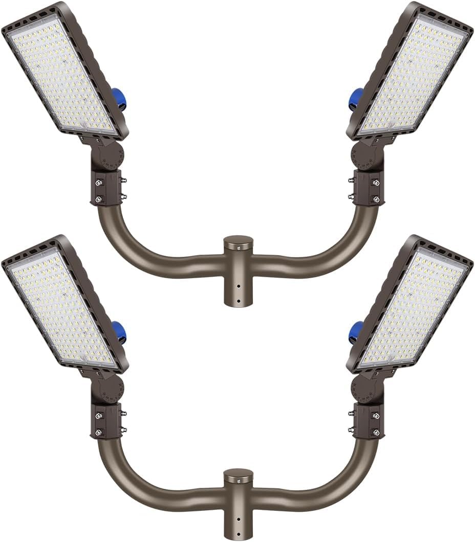 ledmo 4Pack 350W LED Parking Lot Light 52500LM IP65 5000K Commercial Street Security Light for Sport Warehouse Area with 2 Pack Double Bullhorn Bracket