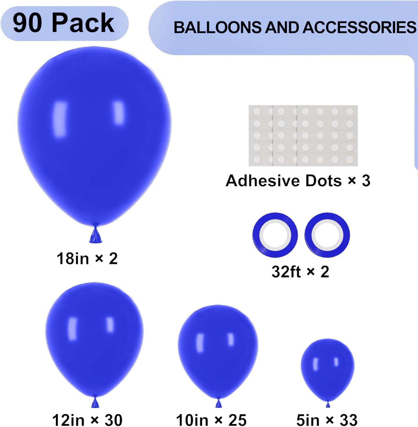Voircoloria Royal Blue Balloon Garland Kit - 90 Pack in 5/10/12/18 Inch Sizes for Graduation, Weddings & Parties