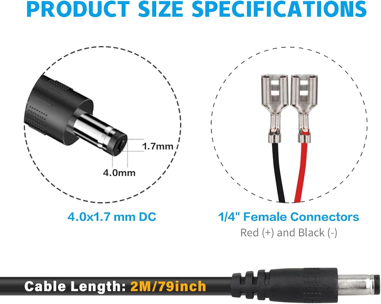 CYD 22AWG 12v 4.0mm 1.7mm 2m 2A Power Cable x DC Power Cord Male Connectors DC Pigtail Adapter Barrel Jack Socket Wire