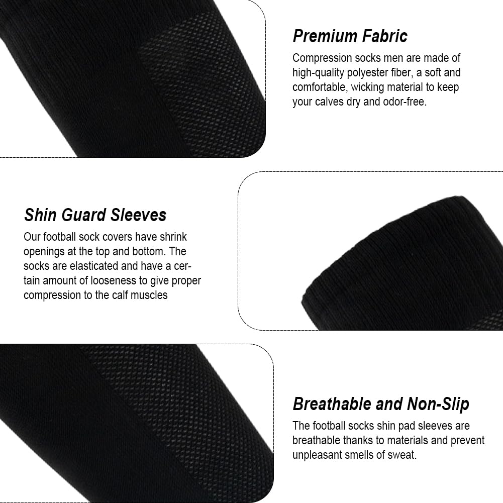 Ukontagood 4 Pairs Leg Sleeves for Soccer Socks, Shin Guard Sleeves to Accompany Anti-Slip Socks, Soccer Sleeve Socks for Youth Adults (Black)