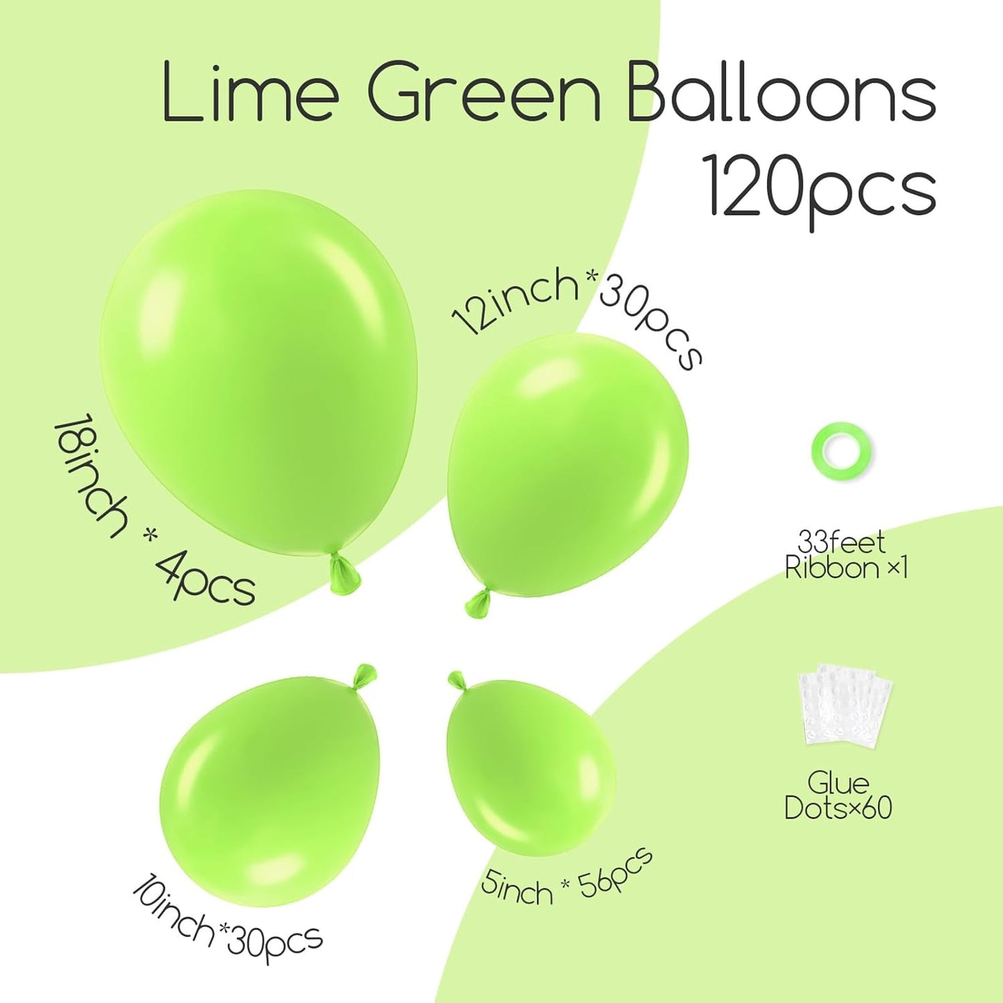 Skiennix Lime Green Balloons - 120-Piece Set for Dinosaur Baby Shower & Birthday Party Decor | 5-18 Inch Sizes