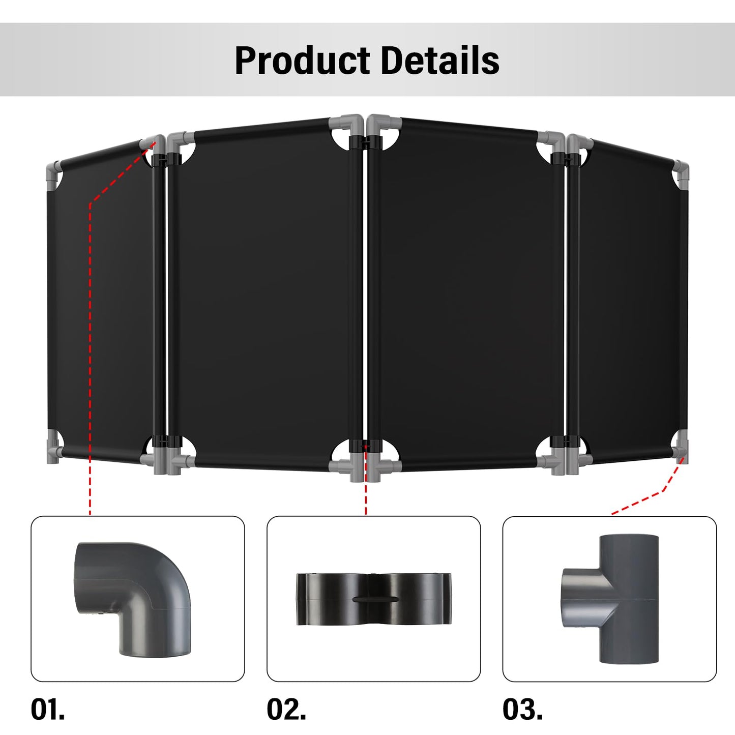 4 Panels Safety Barricade,7.8FT Removable Foldable Security Gates Barrier with Heavy Duty PVC Frame, Black Color Easier to Identify, Crowd Control Restricted Area Pedestrian Barricade Traffic Fence