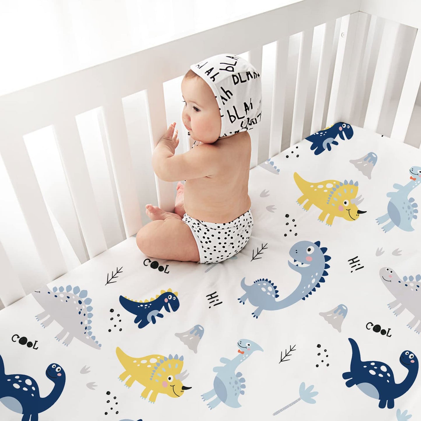 Plushii Crib Sheets - Extra Soft Microfiber Set for Baby Boys | 4 Pack, 28"x52", Dinosaur & Elephant Designs